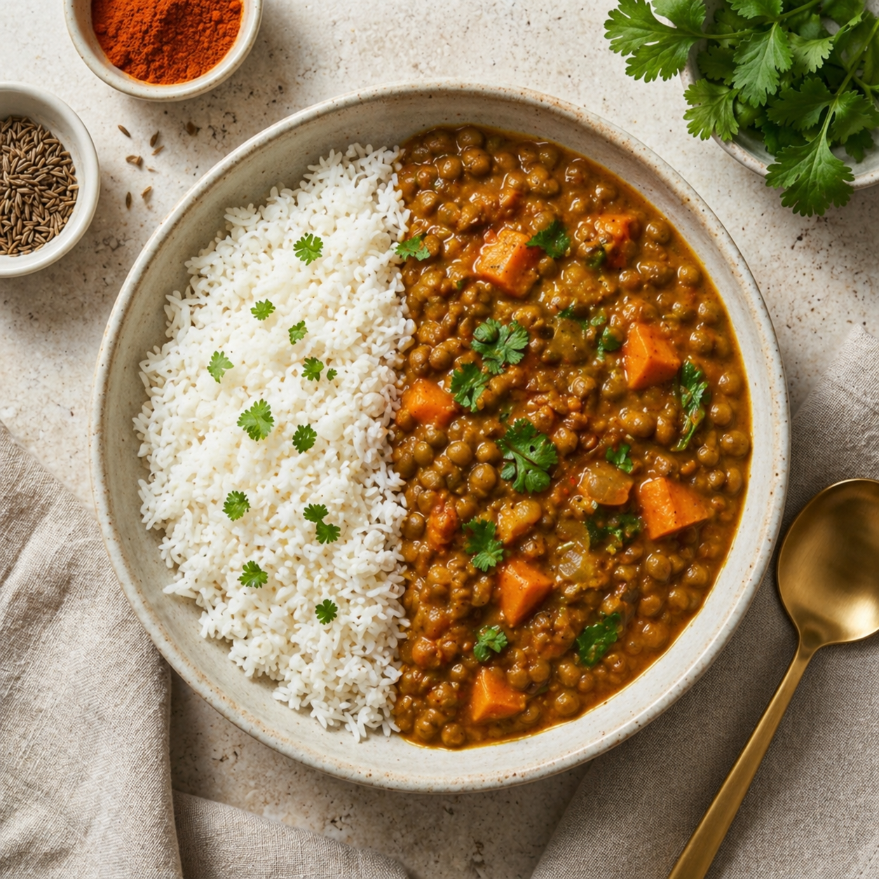 Lentil Curry with White Rice