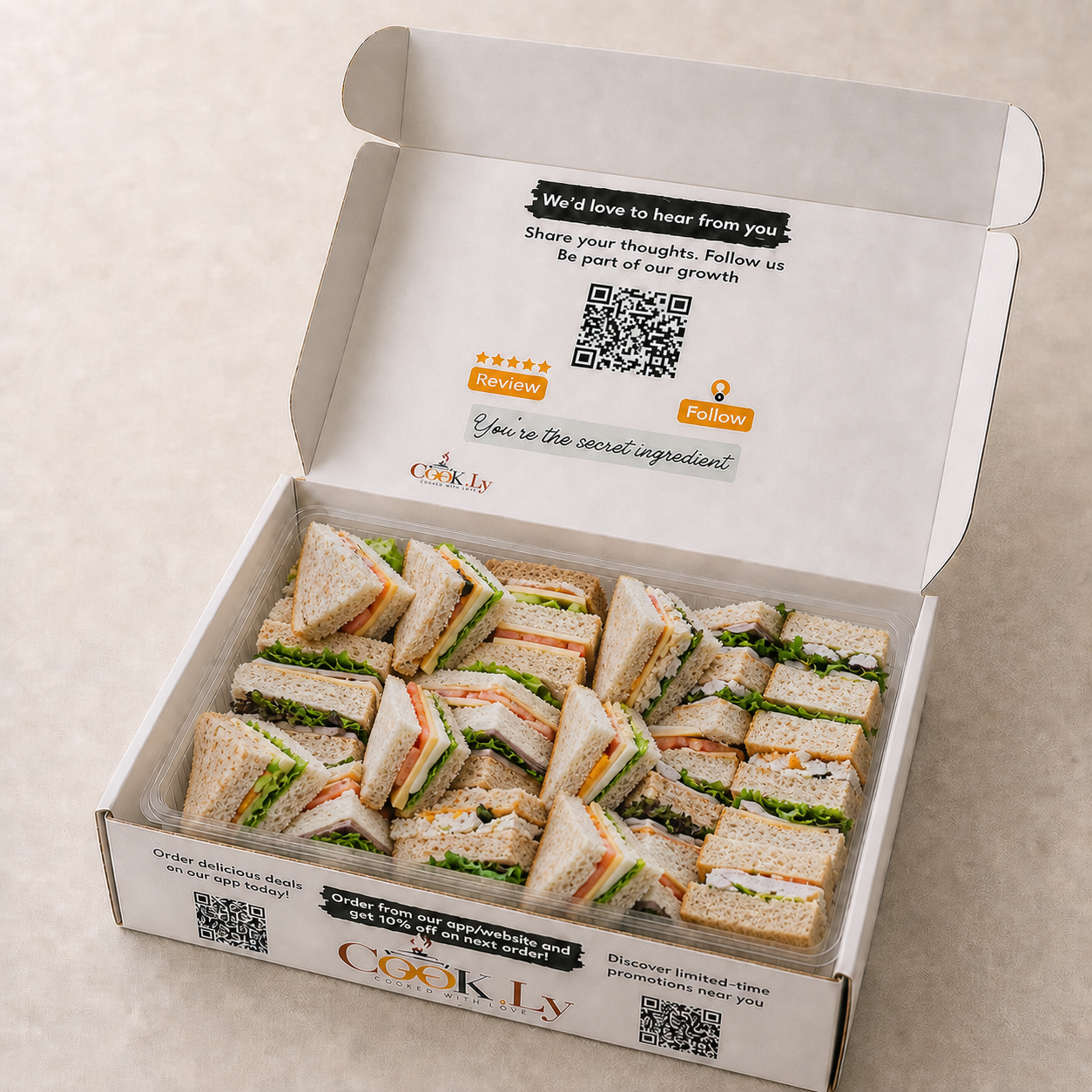 Gourmet sandwiches for drop-off catering by Cookly