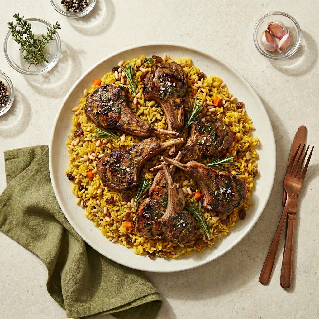 Marinated Lamb Chops with Savoury Rice