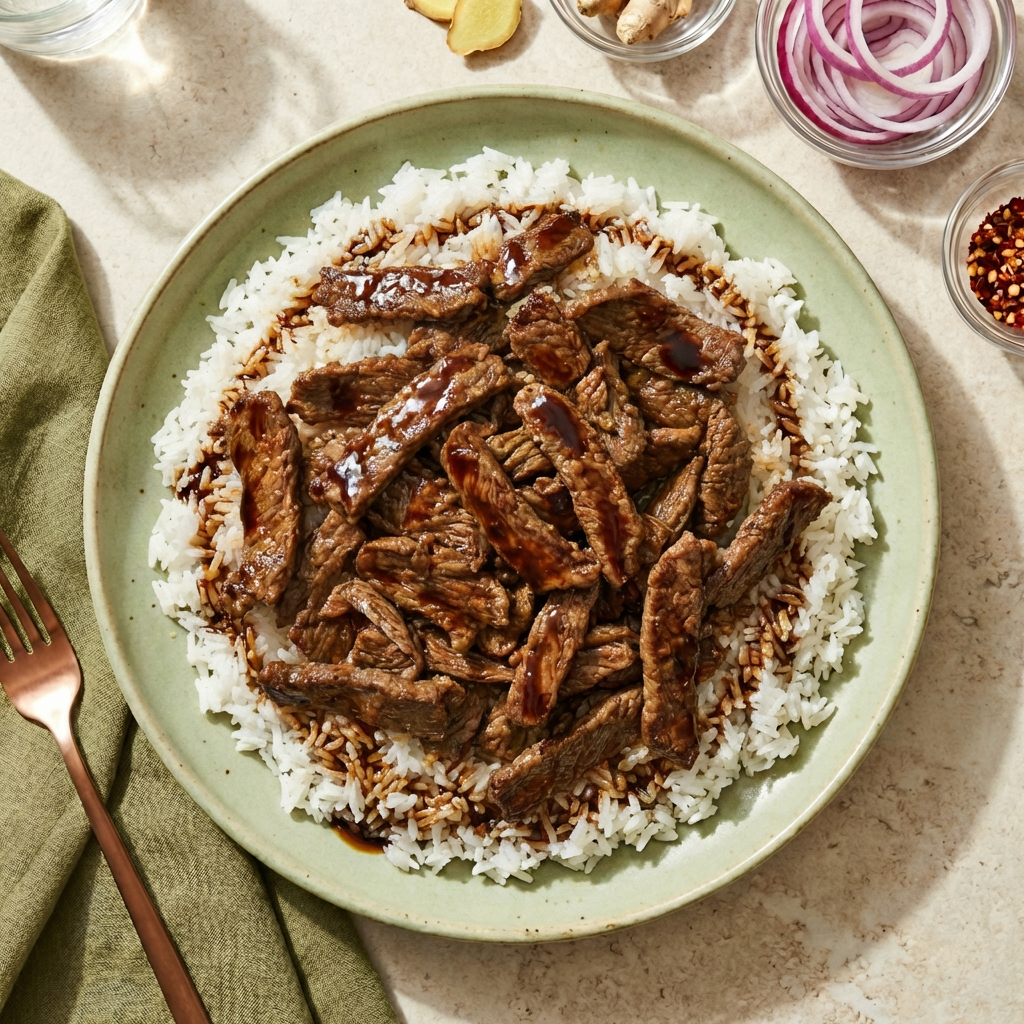Stir-Fried Beef with White Rice